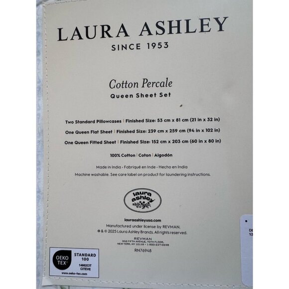 NEW Laura Ashley Sweet Buds- Blue Floral/ Stripes QUEEN Sheet Set Farmhouse - Picture 6 of 8